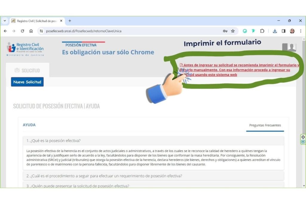 Enlace para imprimir el formulario de posesión efectiva