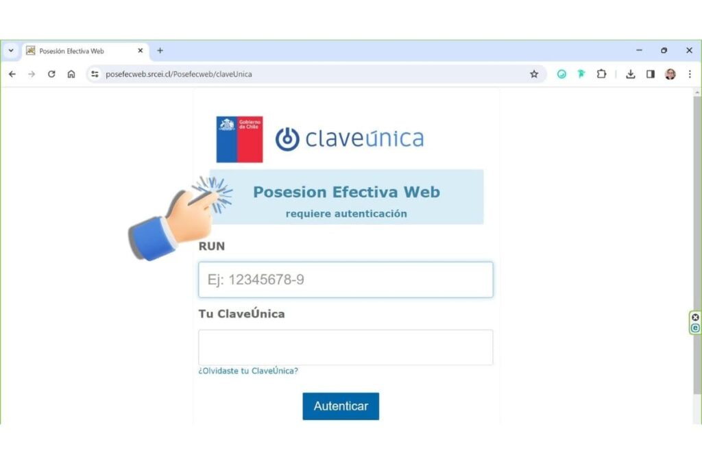Portal de posesiones efectivas del Registro Civil de Chile